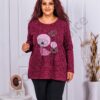 Plus size πλεκτή μπλούζα με σχέδιο και στρας-μπορντό-κωδ 9815-1