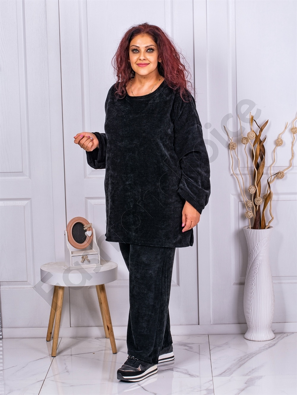Plus size σετ τύπου κοτλέ-μαύρο-κωδ 23231