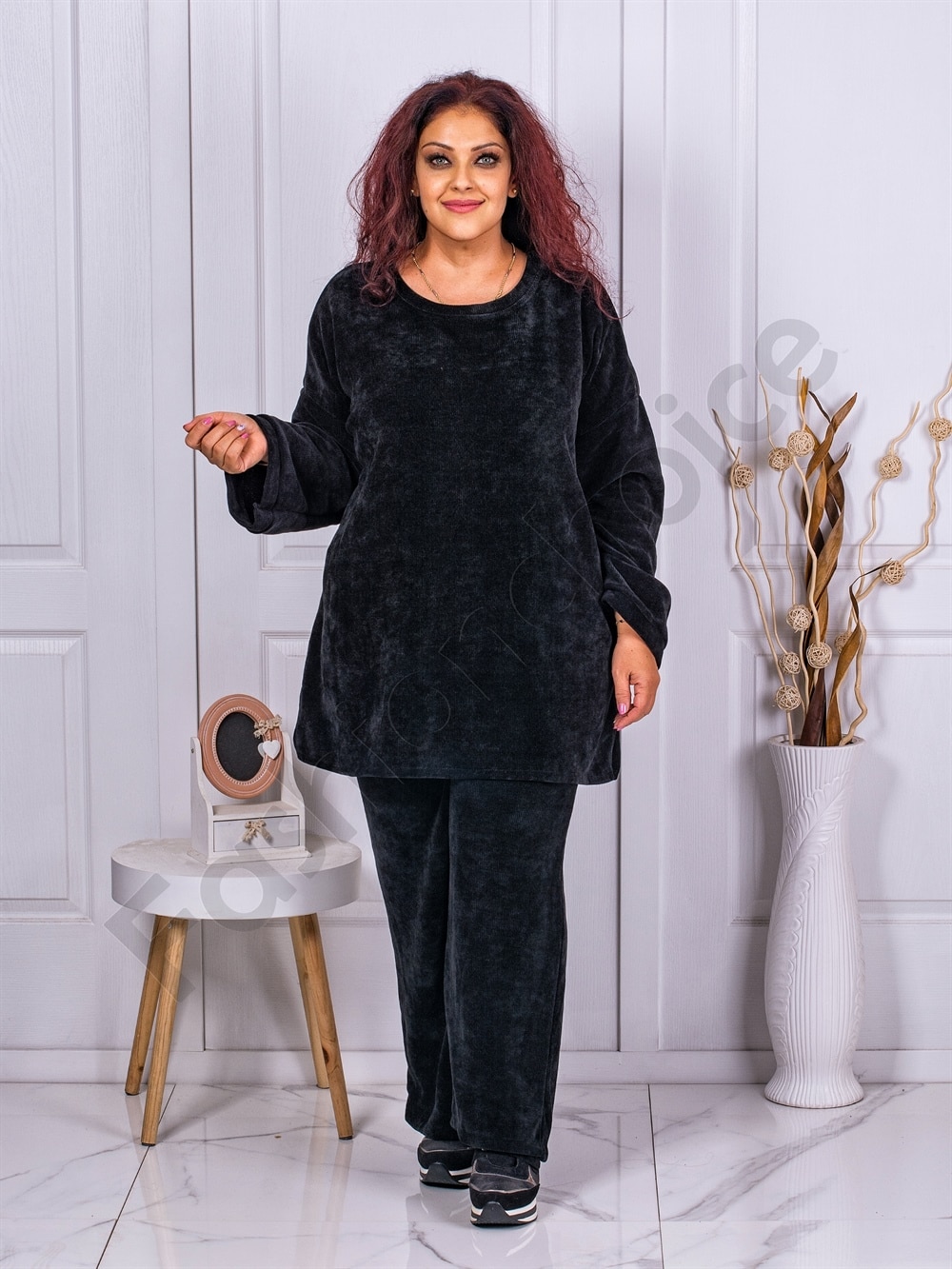 Plus size σετ τύπου κοτλέ-μαύρο-κωδ 23231