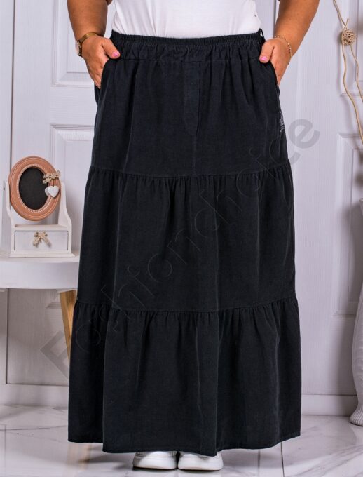Plus size maxi κοτλέ φούστα με βολάν-μαύρο-κωδ 3160