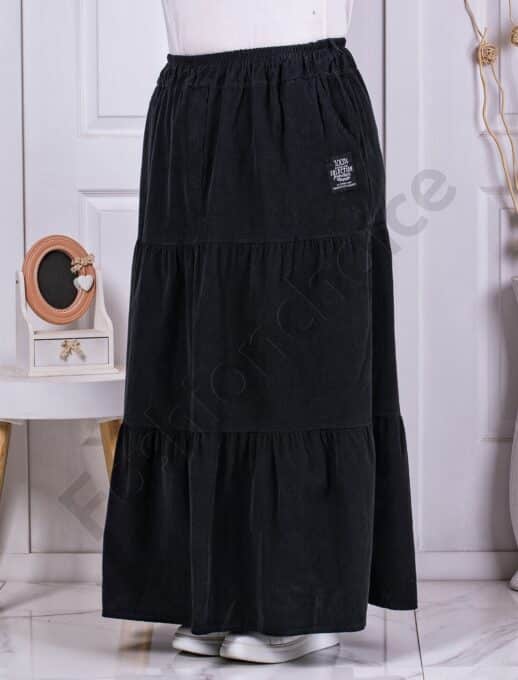 Plus size maxi κοτλέ φούστα με βολάν-μαύρο-κωδ 3160
