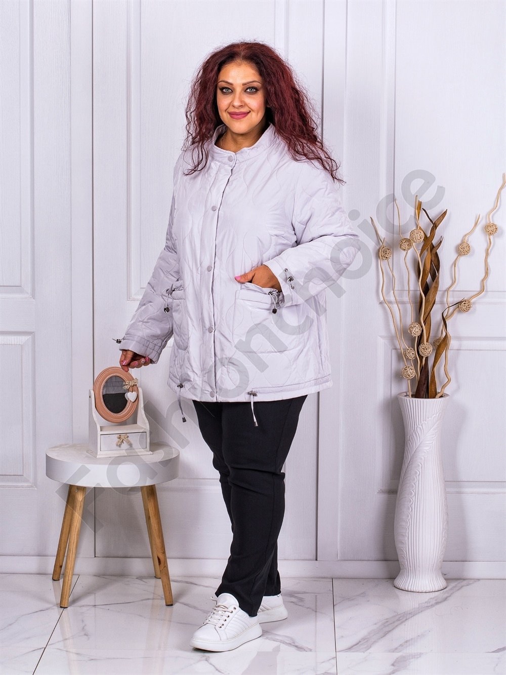 Plus size μπουφάν σε γκρι-κωδ 62065-1