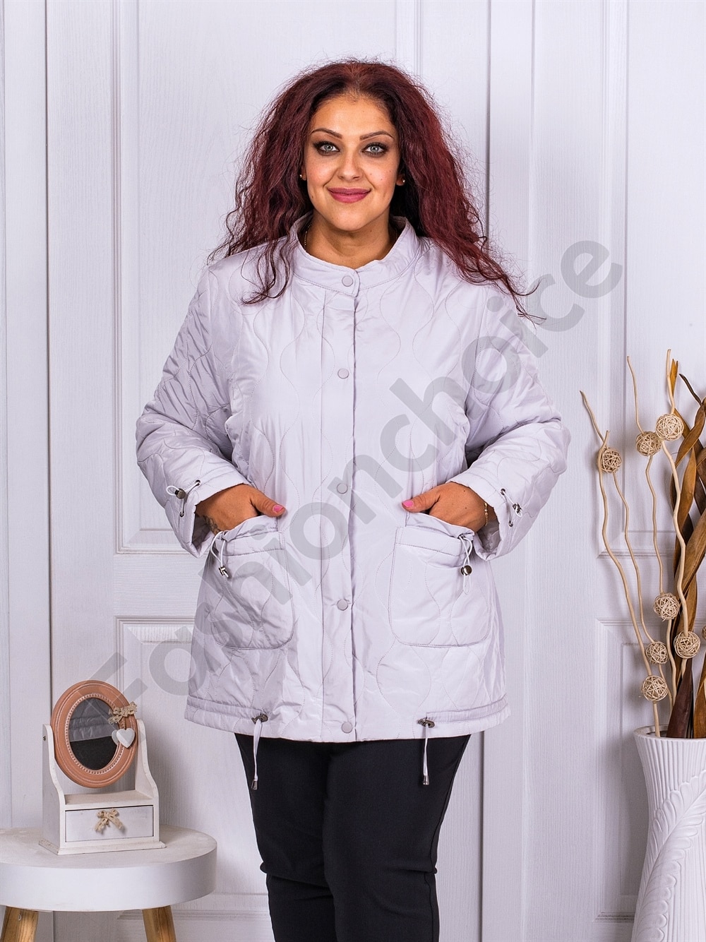 Plus size μπουφάν σε γκρι-κωδ 62065-1