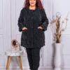 Plus size γυαλιστερό μπουφάν-μαύρο-κωδ 62065