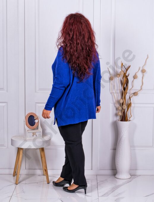 Plus size πλεκτή μπλούζα με V λαιμόκοψη-μπλε ρουά-κωδ 23697-6