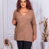 Plus size πλεκτή μπλούζα με V λαιμόκοψη-καμηλό-κωδ 23697-7