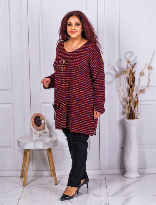 Plus size πλεκτή τουνίκ μπορντό μελανζέ-κωδ 9903-1