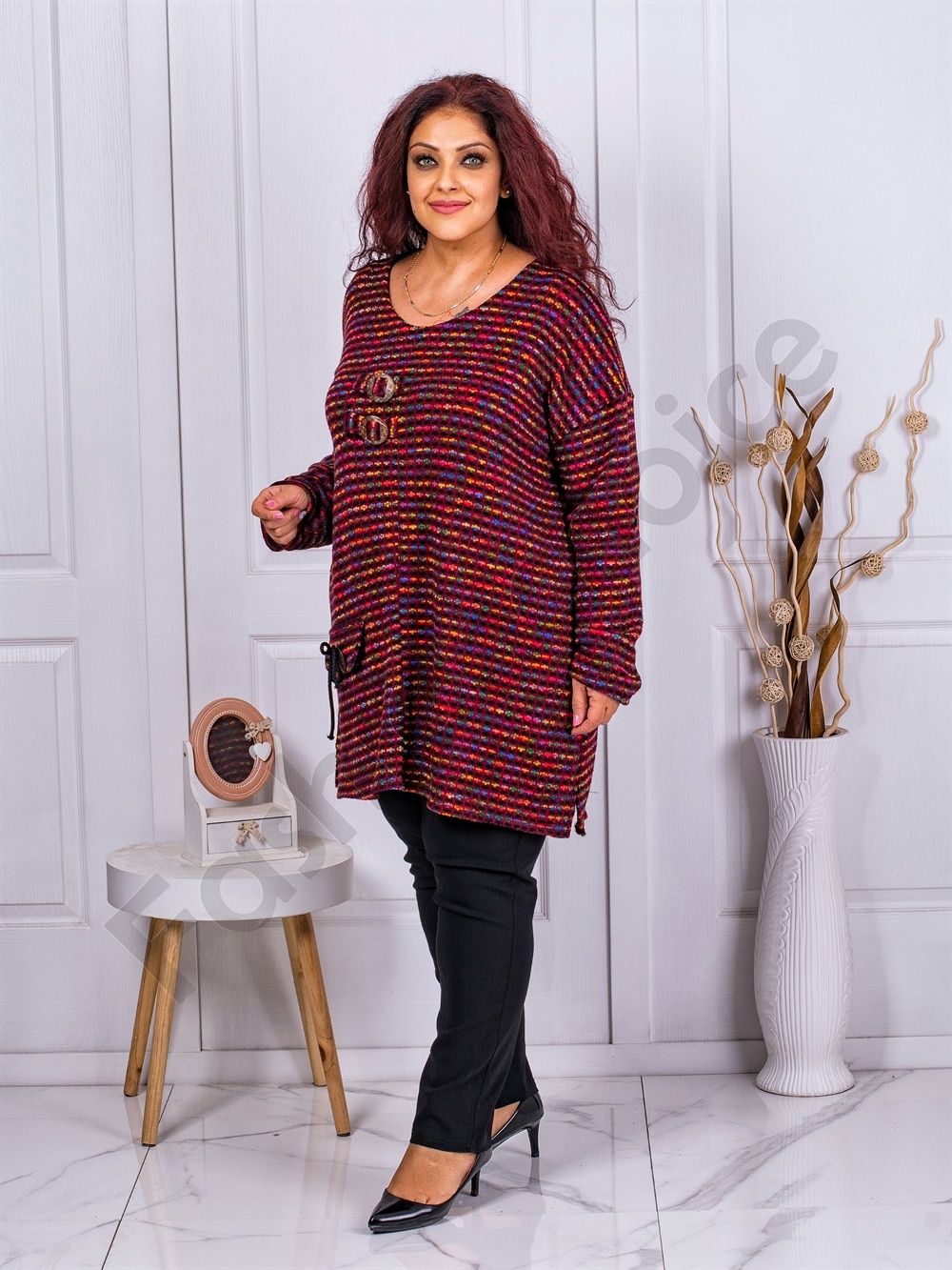 Plus size πλεκτή τουνίκ μπορντό μελανζέ-κωδ 9903-1