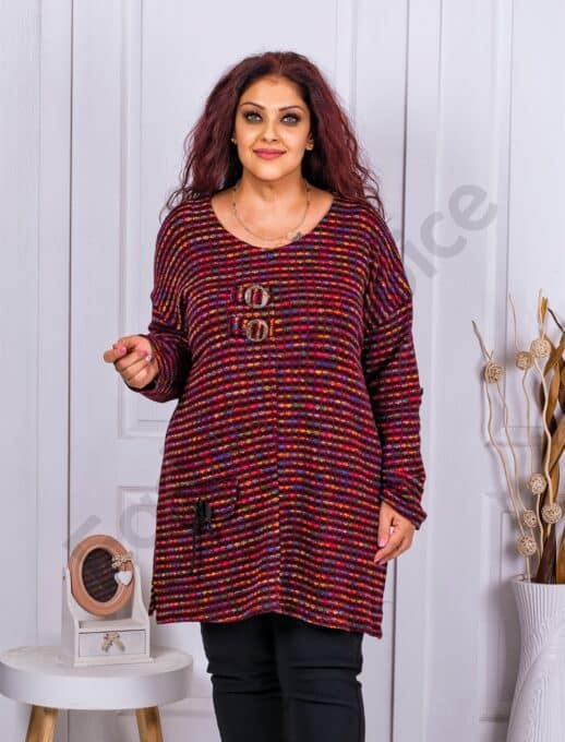 Plus size πλεκτή τουνίκ μπορντό μελανζέ-κωδ 9903-1