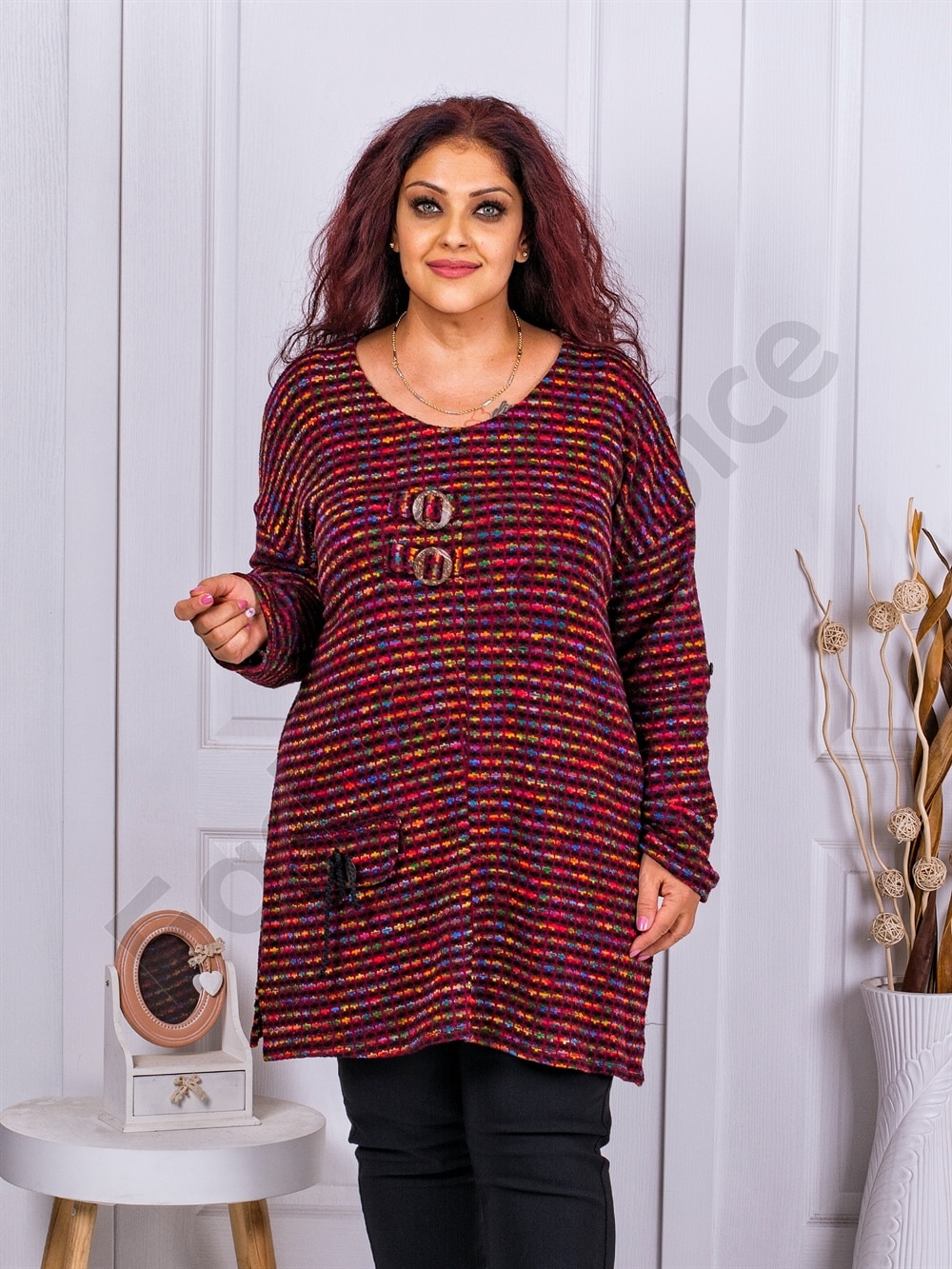 Plus size πλεκτή τουνίκ μπορντό μελανζέ-κωδ 9903-1