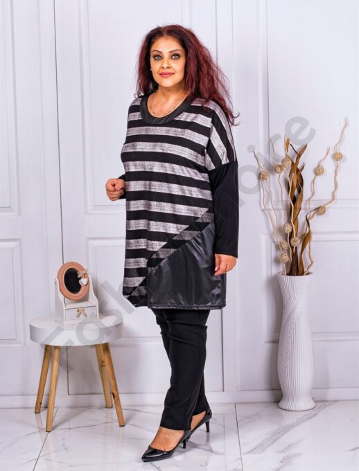 Plus size ασύμμετρη τουνίκ με ασημί ριγέ-κωδ 1116