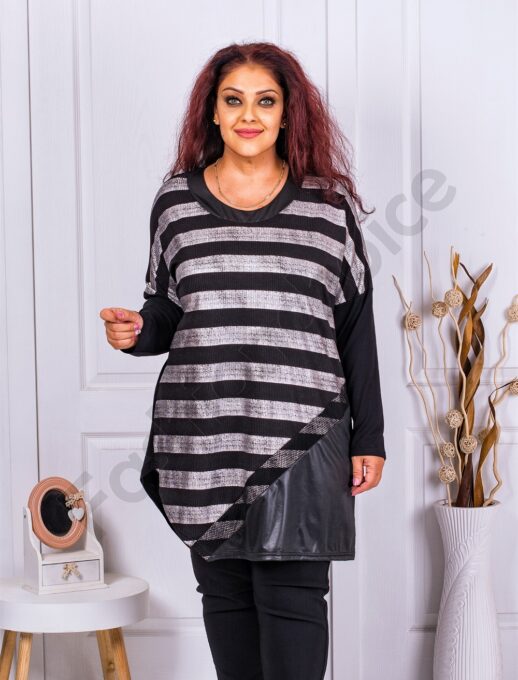 Plus size ασύμμετρη τουνίκ με ασημί ριγέ-κωδ 1116
