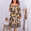 Plus size φόρεμα με ντεσέν φύλλα-χακί-κωδ 3381-1