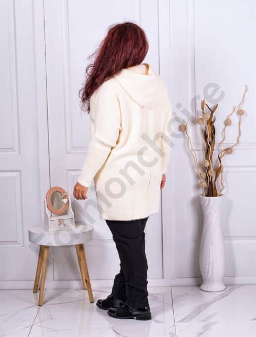 Plus size γούνινη ζακέτα με πλεκτά μανίκια-εκρού-κωδ 33023-2