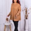 Plus size τουνίκ ψιλό πλεκτό με απλικέ στη τσέπη-καμηλό-κωδ 1707-3