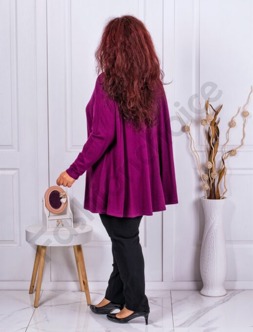 Plus size τουνίκ ψιλό πλεκτό με απλικέ στη τσέπη-ματζέντα-κωδ 1707-2
