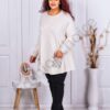 Plus size τουνίκ ψιλό πλεκτό με απλικέ στη τσέπη-εκρού-κωδ 1707-1