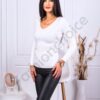 Γυναικεία ριμπ μπλούζα v-neck-λευκό-κωδ 23738-3