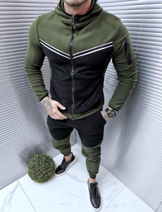 Ανδρικό δίχρωμο fleece σετ-μαύρο/χακί-κωδ 832-2
