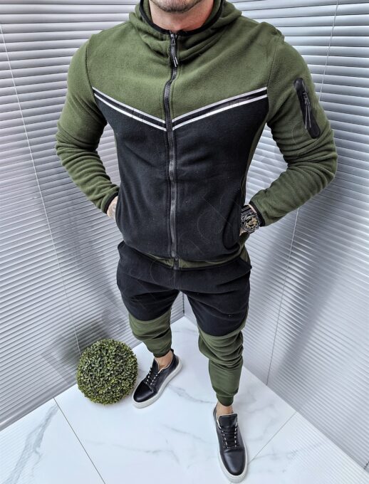 Ανδρικό δίχρωμο fleece σετ-μαύρο/χακί-κωδ 832-2