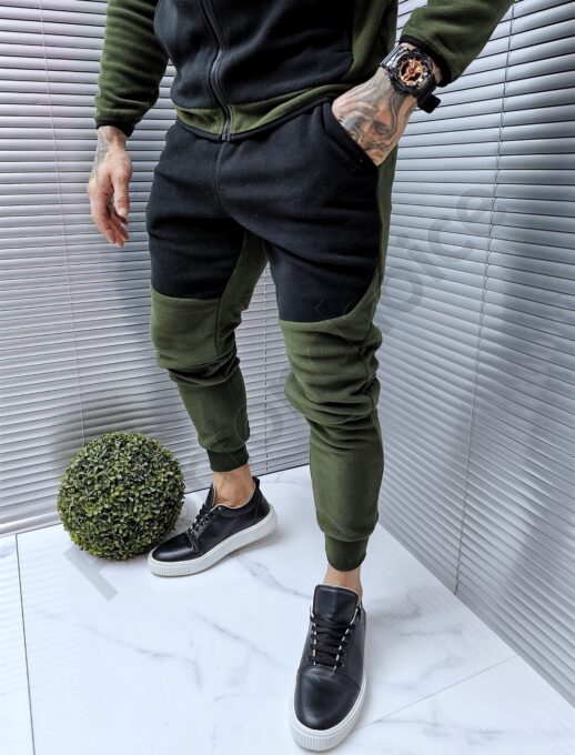 Ανδρικό δίχρωμο fleece σετ-μαύρο/χακί-κωδ 832-2