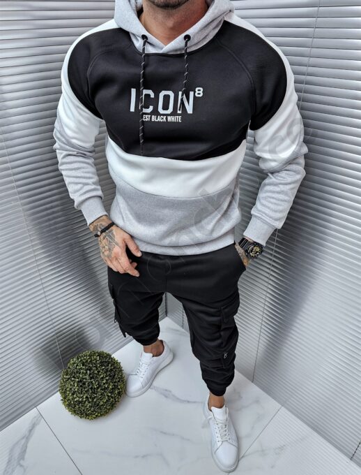Ανδρικό δίχρωμο σετ φόρμα Hoodie με επένδυση-μαύρο-κωδ 8633-3