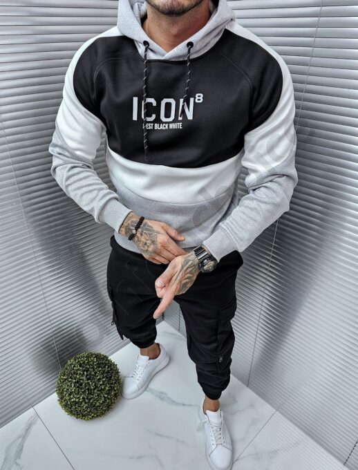 Ανδρικό δίχρωμο σετ φόρμα Hoodie με επένδυση-μαύρο-κωδ 8633-3