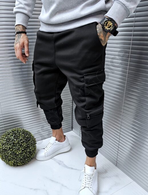 Ανδρικό δίχρωμο σετ φόρμα Hoodie με επένδυση-μαύρο-κωδ 8633-3