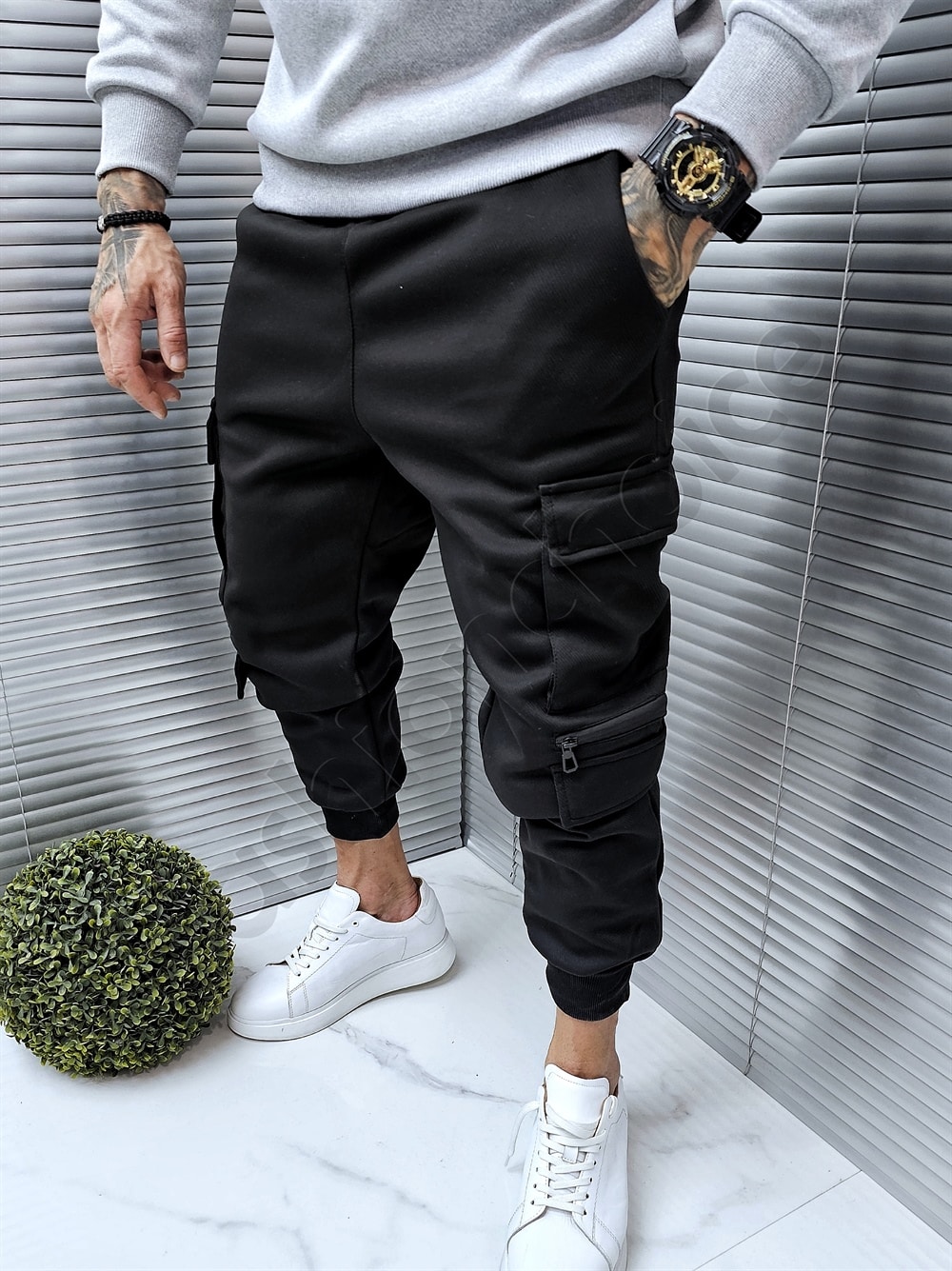 Ανδρικό δίχρωμο σετ φόρμα Hoodie με επένδυση-μαύρο-κωδ 8633-3