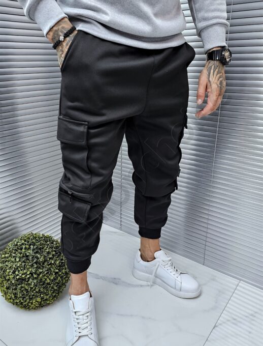 Ανδρικό δίχρωμο σετ φόρμα Hoodie με επένδυση-μαύρο-κωδ 8633-3