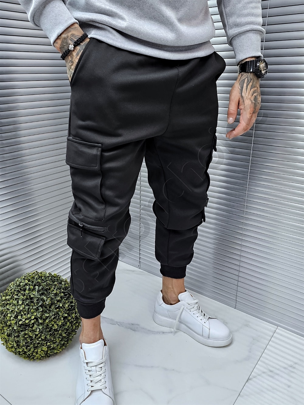 Ανδρικό δίχρωμο σετ φόρμα Hoodie με επένδυση-μαύρο-κωδ 8633-3