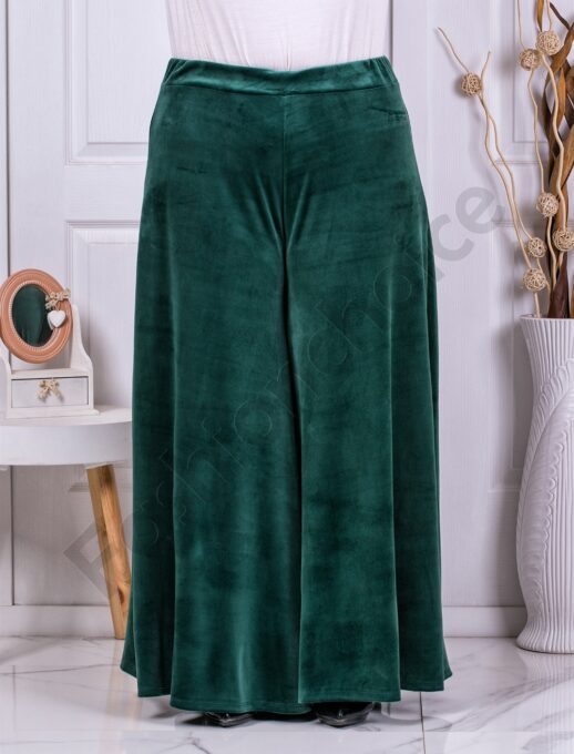 Plus size βελουτέ παντελόνι σε φαρδιά γραμμή-σμαράγδι-κωδ 5359-6
