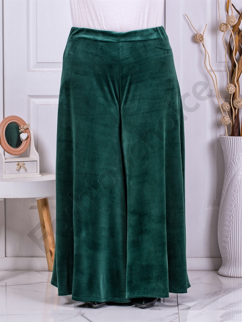 Plus size βελουτέ παντελόνι σε φαρδιά γραμμή-σμαράγδι-κωδ 5359-6