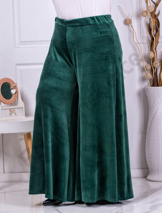 Plus size βελουτέ παντελόνι σε φαρδιά γραμμή-σμαράγδι-κωδ 5359-6
