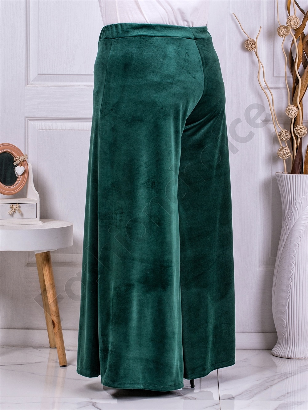 Plus size βελουτέ παντελόνι σε φαρδιά γραμμή-σμαράγδι-κωδ 5359-6