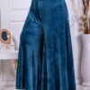 Plus size βελουτέ παντελόνι σε φαρδιά γραμμή-πετρόλ-κωδ 5359-3