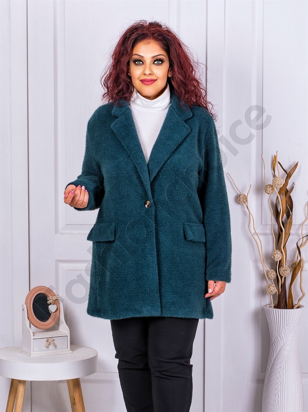 Plus size παλτό fleece-πετρόλ-κωδ 3137-2
