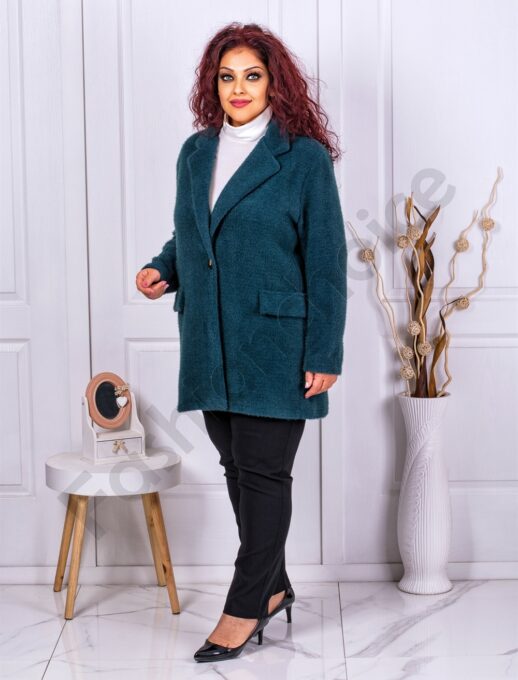 Plus size παλτό fleece-πετρόλ-κωδ 3137-2