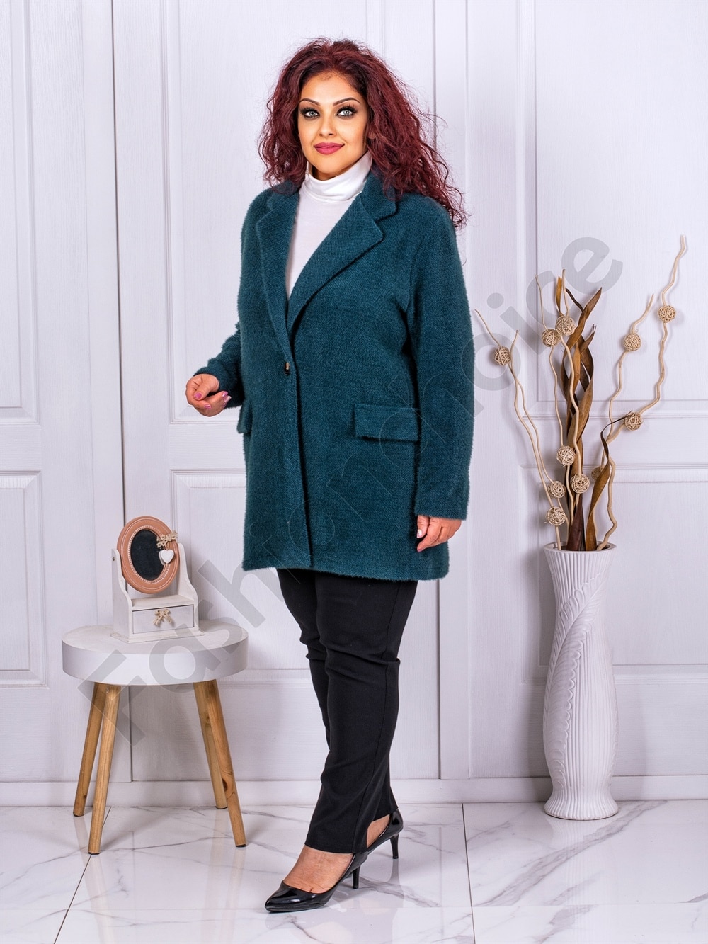 Plus size παλτό fleece-πετρόλ-κωδ 3137-2