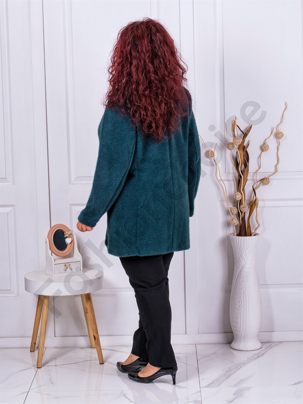 Plus size παλτό fleece-πετρόλ-κωδ 3137-2
