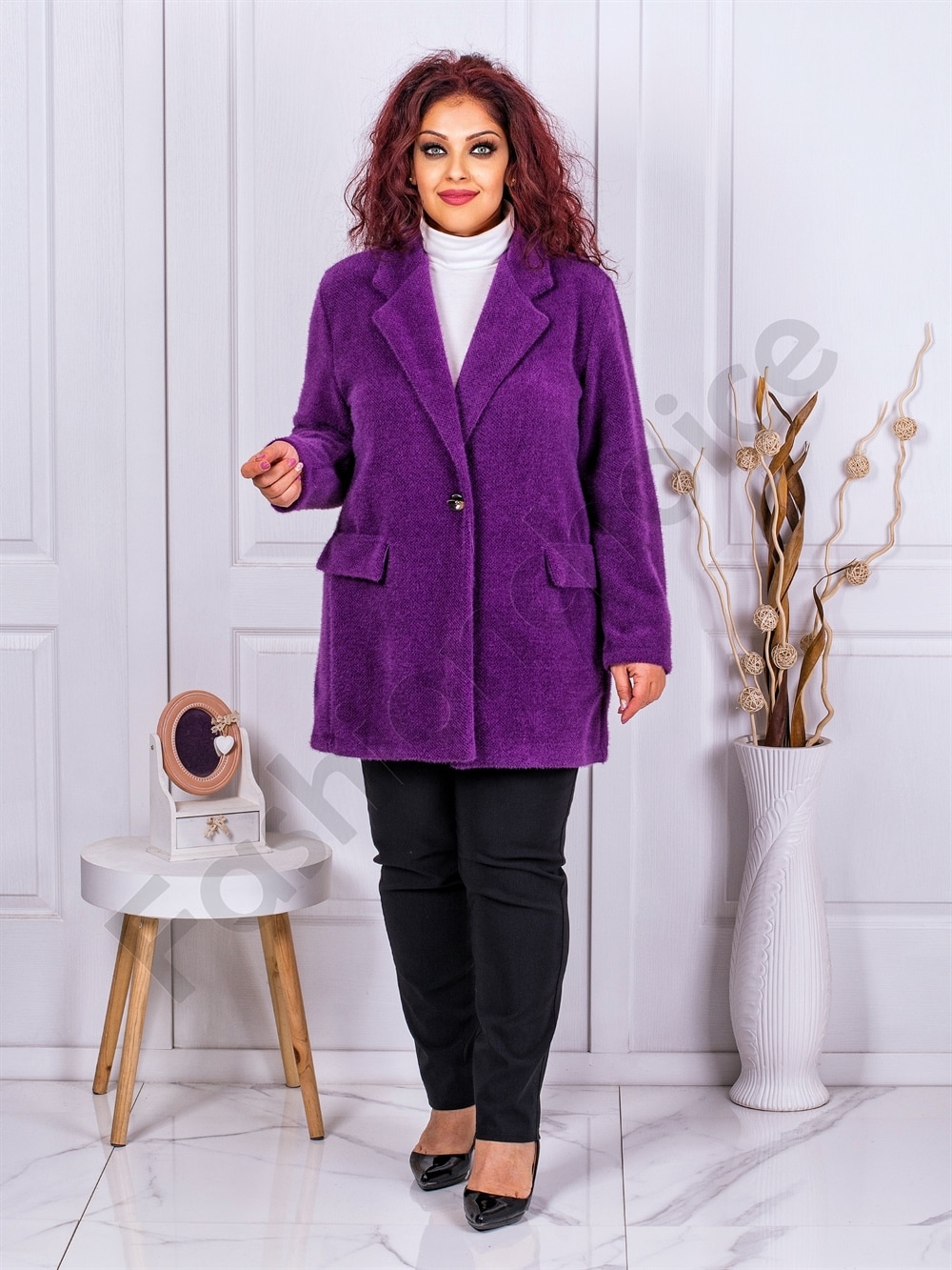 Plus size παλτό fleece-μωβ-κωδ 3137-1