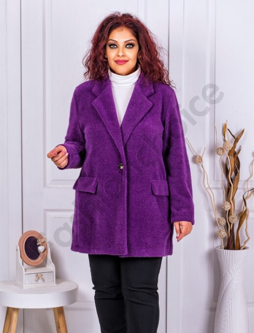 Plus size παλτό fleece-μωβ-κωδ 3137-1