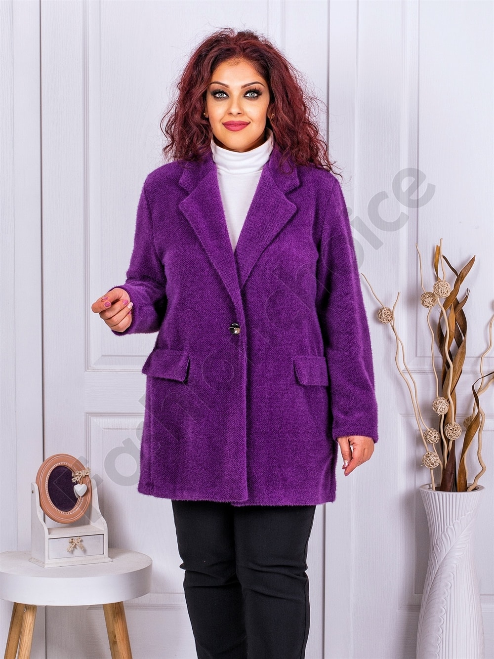 Plus size παλτό fleece-μωβ-κωδ 3137-1