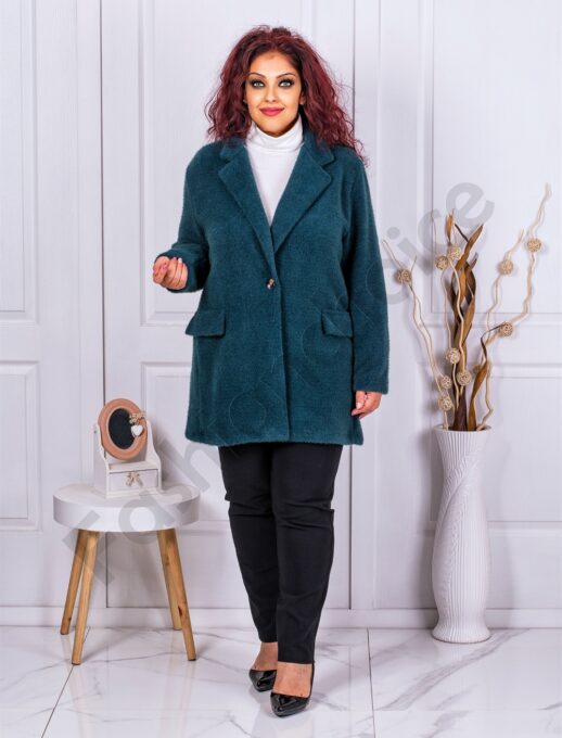 Plus size παλτό fleece-πετρόλ-κωδ 3137-2