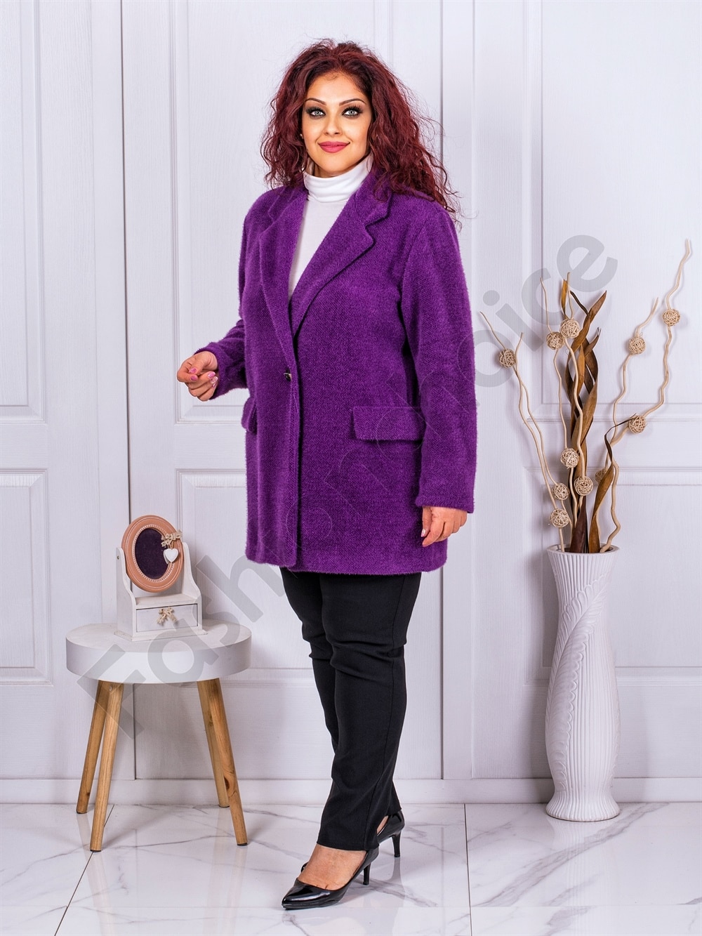 Plus size παλτό fleece-μωβ-κωδ 3137-1