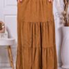 Plus size maxi κοτλέ φούστα με βολάν-καμηλό-κωδ 3160-3