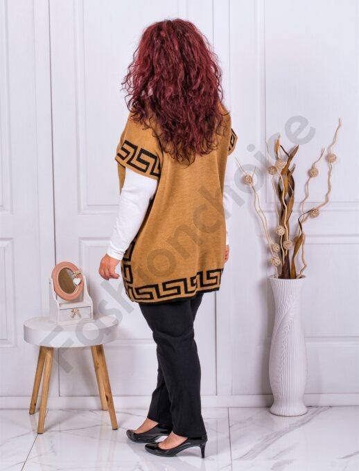 Plus size πλεκτό γιλέκο με μοτίβο μαιάνδρο-καμηλό-κωδ 23008