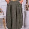 Plus size κοτλέ φούστα με πιέτες-χακί-κωδ 3109-1