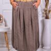 Plus size κοτλέ φούστα με πιέτες-καφέ-κωδ 3109-2