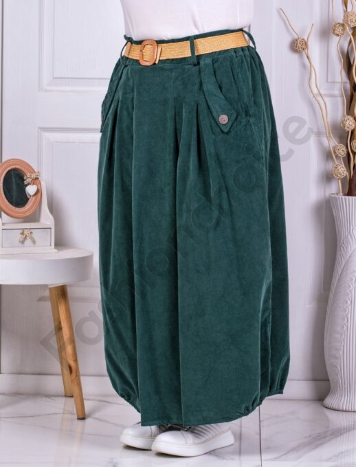 Plus size κοτλέ φούστα με πιέτες-πράσινο-κωδ 3109-3